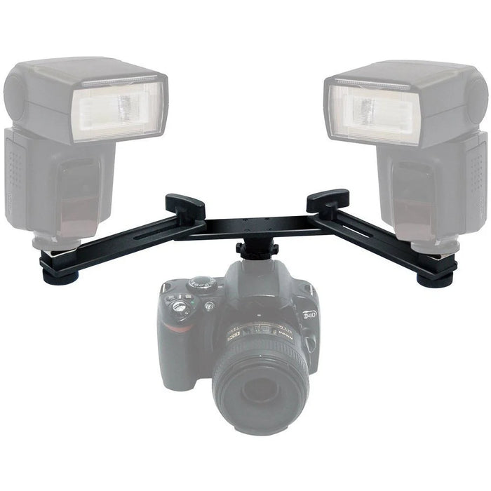E019 Dual Hot Shoe Extension Bar Mount LED Fill Light / Flash Bracket Camera Accessories - 5