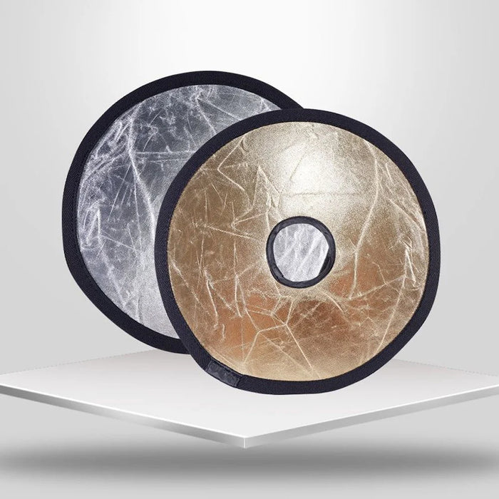 K064 2-in-1 Silver / Gold Photography Reflector Foldable Diffuser 30cm Round Hollow Center Light Reflector - 2