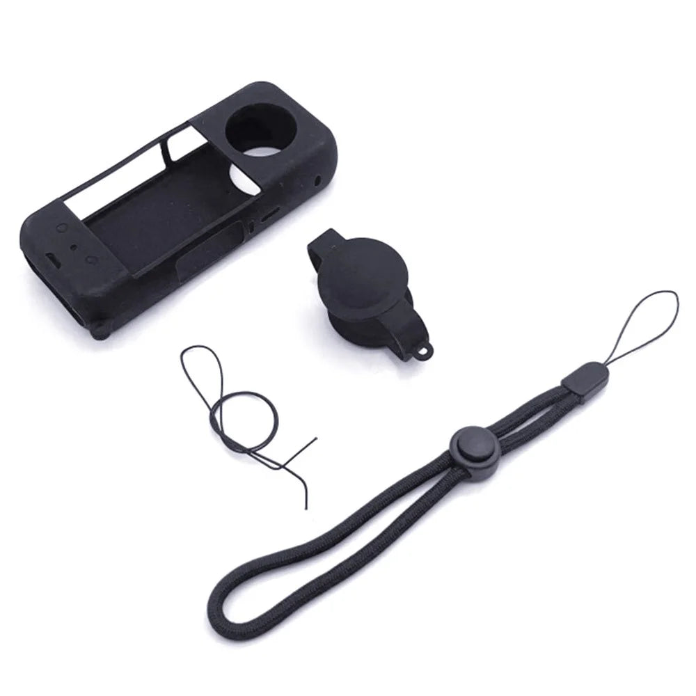 For Insta360 X3 Camera Body Silicone Cover Protective Case with Lens Guard - Black - 1