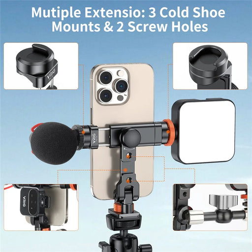 VRIG PH16 Metal Phone Clamp Tripod Mount Adapter Smartphone Clip Holder Bracket with Cold Shoe - 2