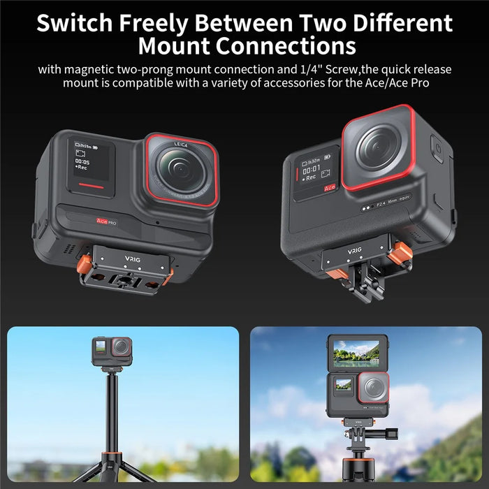 VRIG For Insta360 Ace Pro / DJI Osmo Action 4 / GoPro12 Magnetic Quick Release Plate Base Mount - 4