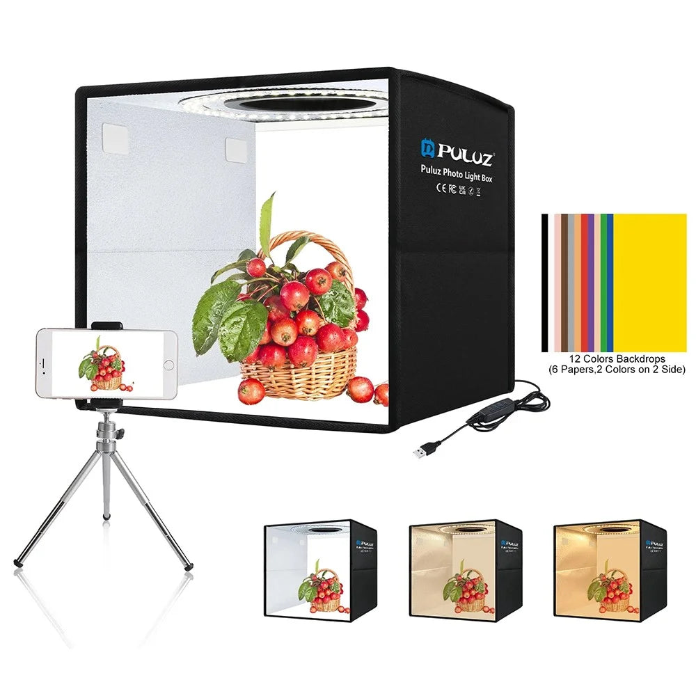 PULUZ PU5027B 25cm Foldable LED Photo Studio Box Built In 3 Color Temperatures Ring Light, with 12 Color Backdrops - 1