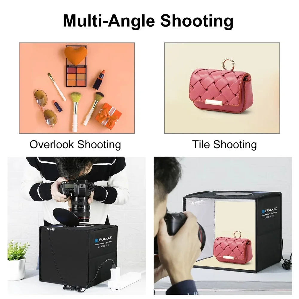 PULUZ PU5027B 25cm Foldable LED Photo Studio Box Built In 3 Color Temperatures Ring Light, with 12 Color Backdrops - 7