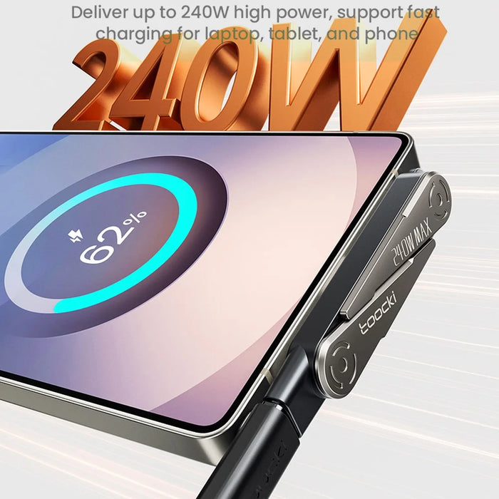 TOOCKI TX125 USB-C Female to USB-C Male Elbow 240W Fast Charging Data Cable with Foldable Stand for Gaming - 3