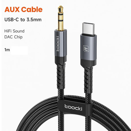 TOOCKI TQ-YP09C 1m Audio Cable DAC Chip HiFi Sound USB-C Male to 3.5mm Male Aux Cable for Headphones Speakers - 2