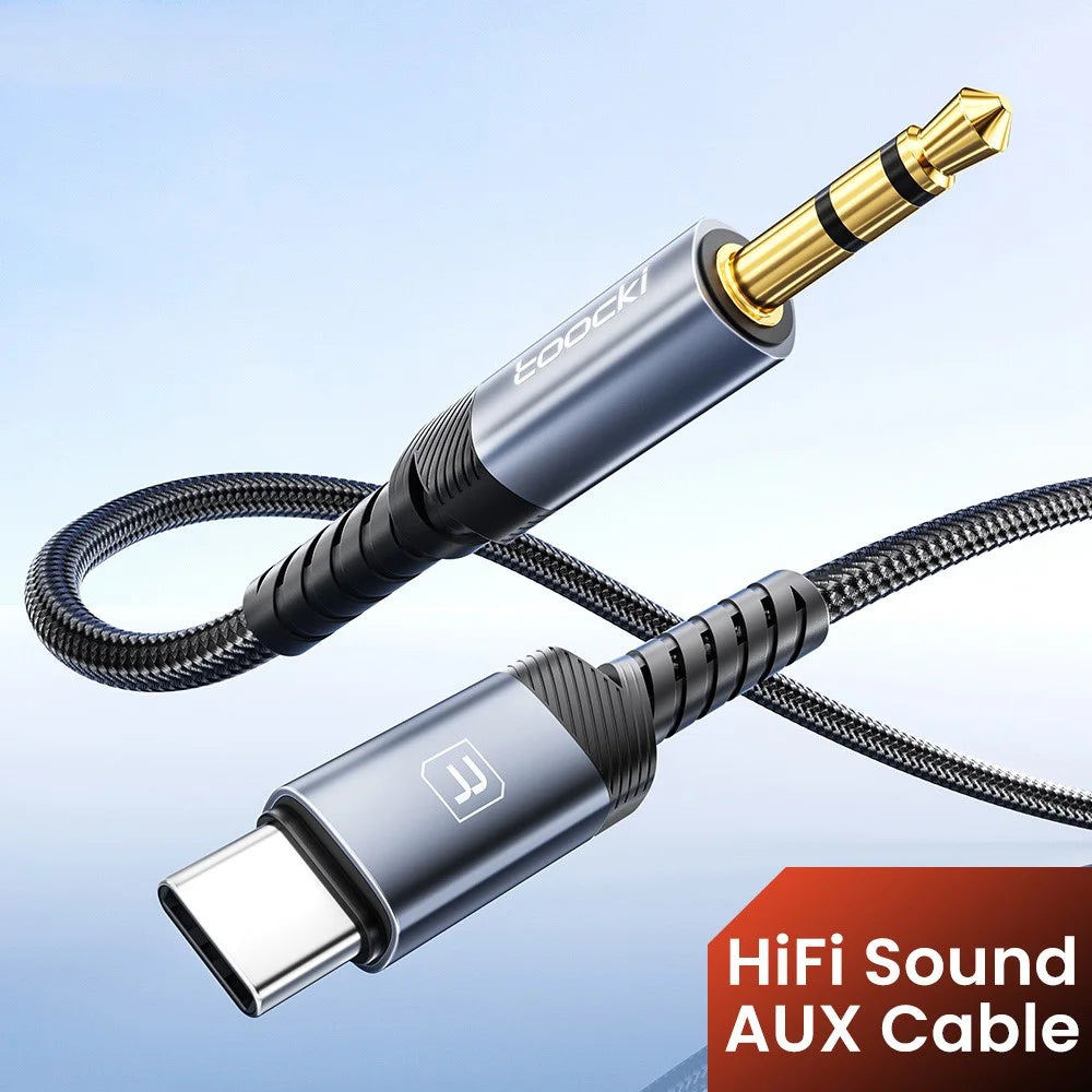 TOOCKI TQ-YP09C 1m Audio Cable DAC Chip HiFi Sound USB-C Male to 3.5mm Male Aux Cable for Headphones Speakers - 3