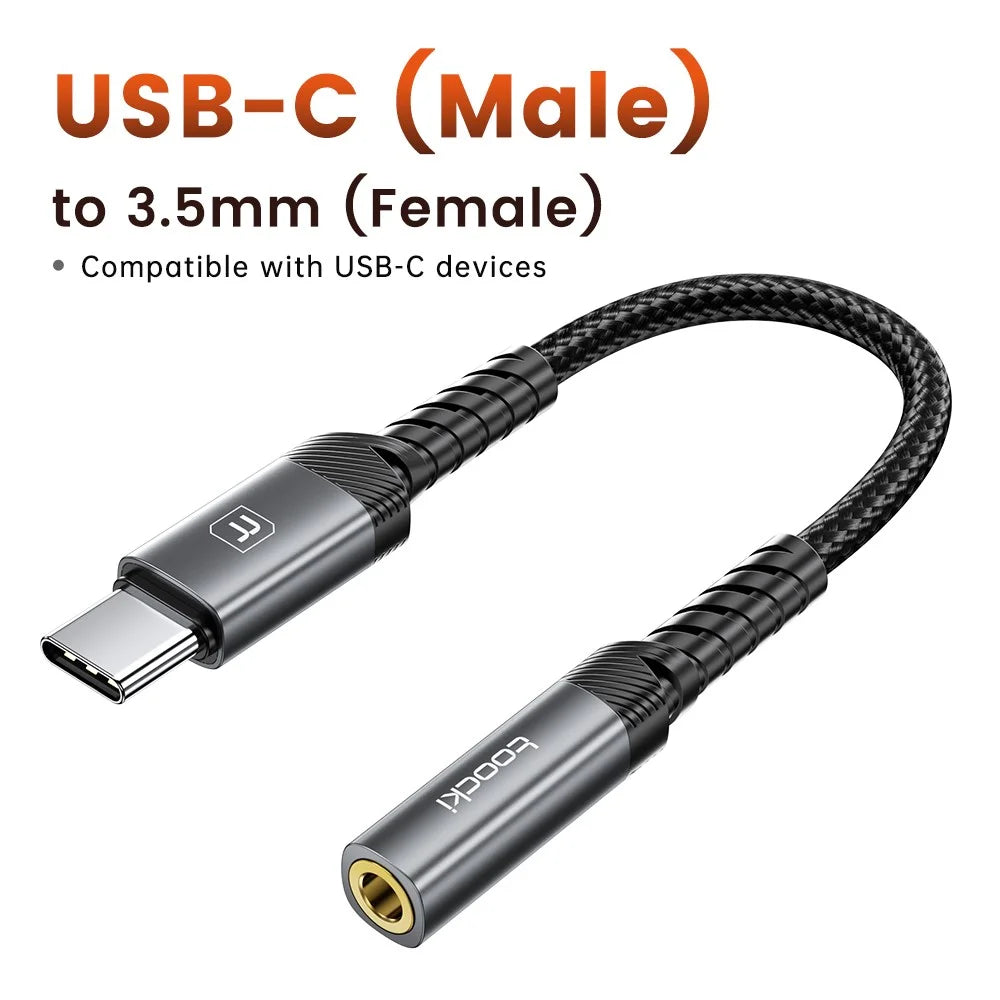 TOOCKI TQ-YP09A 0.12m USB-C Male to 3.5mm Female Audio Adapter Cable HiFi DAC Chip Aux Cable for Headphones - 2