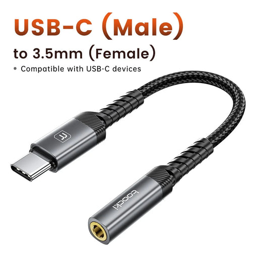 TOOCKI TQ-YP09A 0.12m USB-C Male to 3.5mm Female Audio Adapter Cable HiFi DAC Chip Aux Cable for Headphones - 2