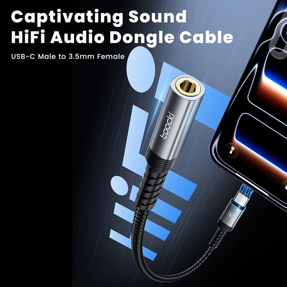 TOOCKI TQ-YP09A 0.12m USB-C Male to 3.5mm Female Audio Adapter Cable HiFi DAC Chip Aux Cable for Headphones - 4