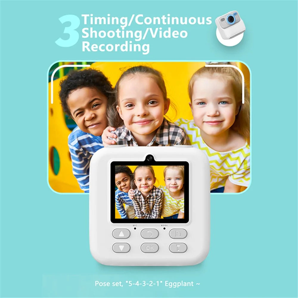 P79 Photo Instant Print Kids Digital Camera Fun Game HD 1080P Dual Lens Camera - Purple - 7