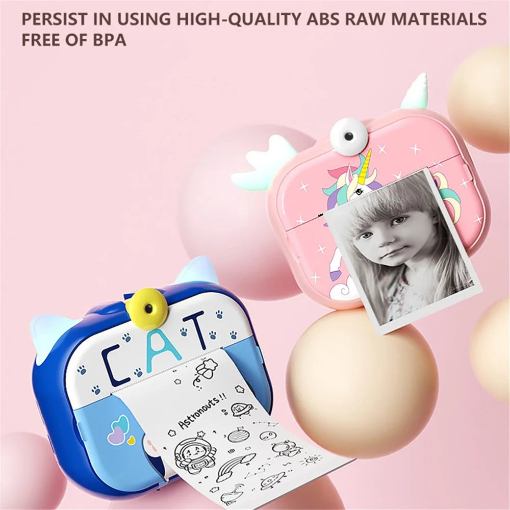 X3D 2.4-inch IPS Screen 10X Zoom 1080P HD Kids Instant Print Camera Built-In Games - Pink - 3