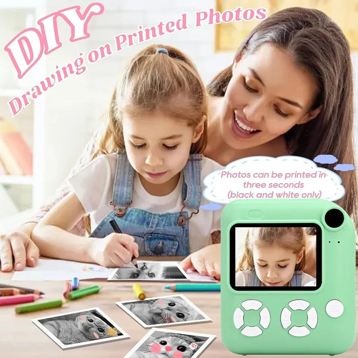 KDC-0013E HD 2.4 inch Screen Kids Camera Thermal Inkless Photo Printer with 32G TF Card+Card Reader - Green - 4