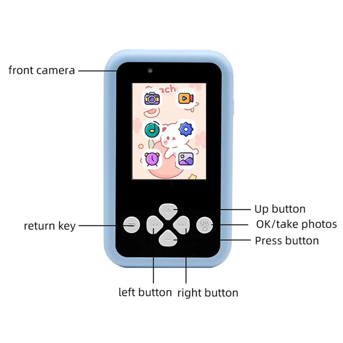 KDC-0027A 2.4-inch Screen Kids Camera Built-in Games Creative Filters Rechargeable HD Digital Camera Toy - Blue - 6