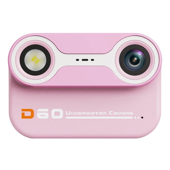D60 3m Underwater 2.4-Inch IPS Screen Dual Lens Kids Camera with 32G Memory Card + Card Reader, No Tripod - Pink - 1