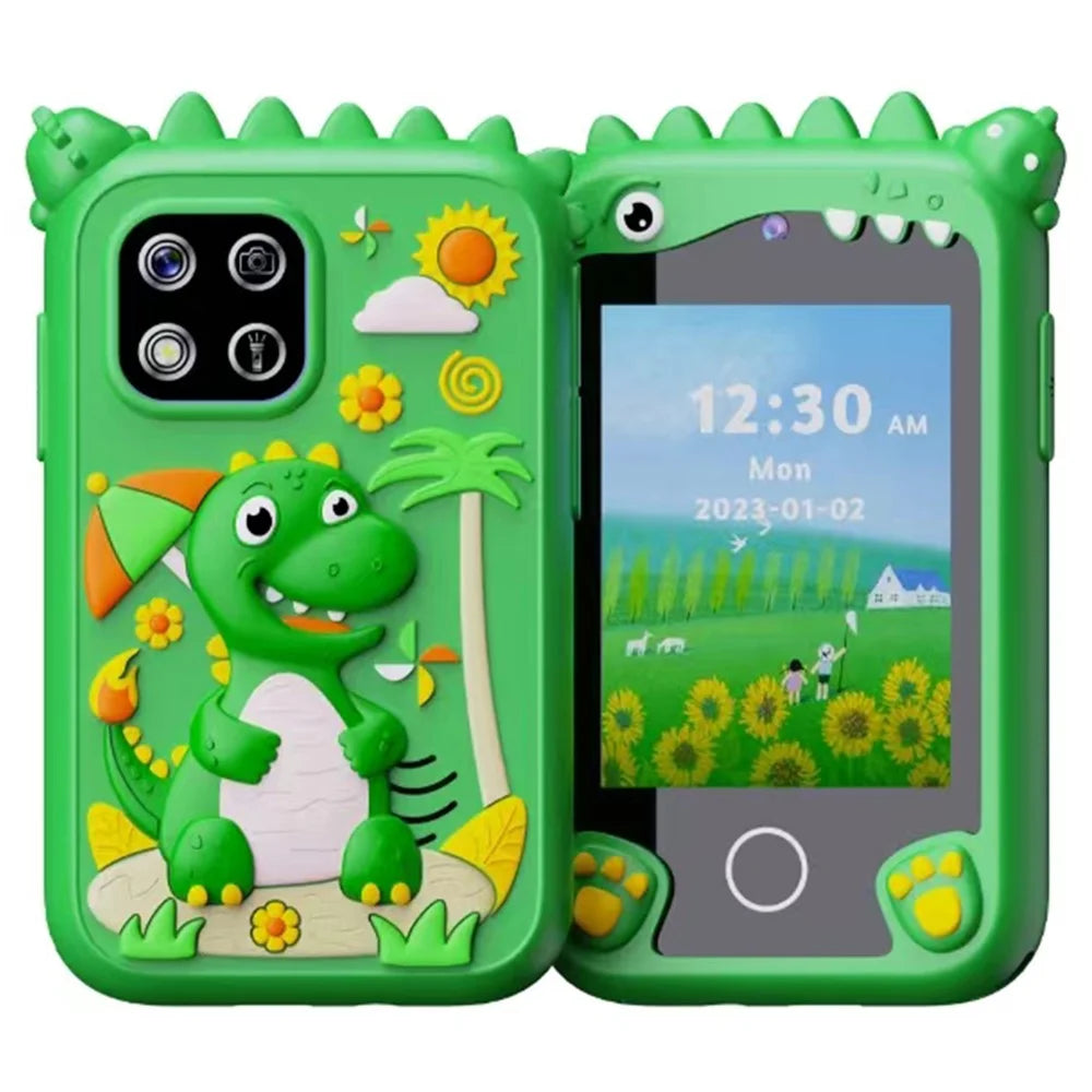 Z10 2.8 Inch Cartoon Animal Dual Lens Touch Screen Kids Camera Toy Phone Built-In Games - Green Dinosaur - 1
