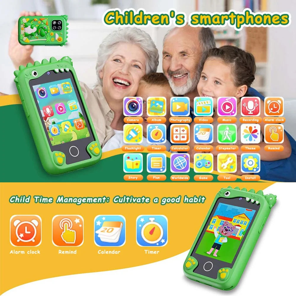 Z10 2.8 Inch Cartoon Animal Dual Lens Touch Screen Kids Camera Toy Phone Built-In Games - Green Dinosaur - 2