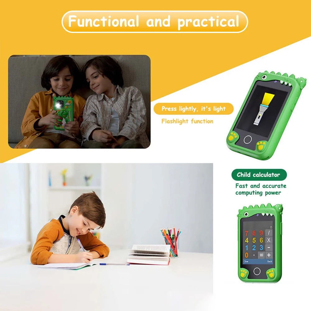 Z10 2.8 Inch Cartoon Animal Dual Lens Touch Screen Kids Camera Toy Phone Built-In Games - Green Dinosaur - 5