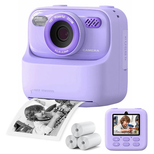 P79 Instant Print Camera for Children HD 1080P Dual Lens 2.4 Inch IPS Screen Kids Camera with 32GB TF Card - Purple - 1