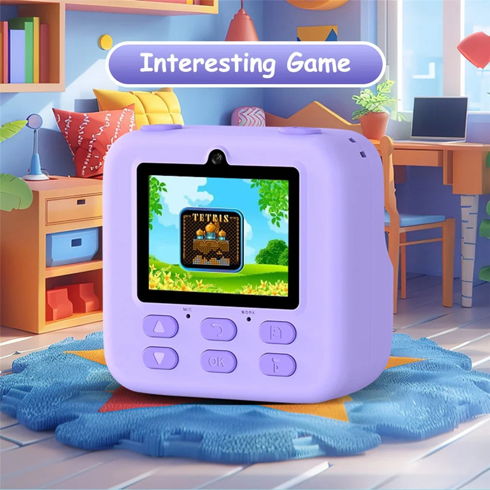 P79 Instant Print Camera for Children HD 1080P Dual Lens 2.4 Inch IPS Screen Kids Camera with 32GB TF Card - Purple - 2