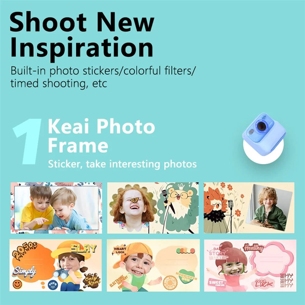 P79 Instant Print Camera for Children HD 1080P Dual Lens 2.4 Inch IPS Screen Kids Camera with 32GB TF Card - Purple - 4