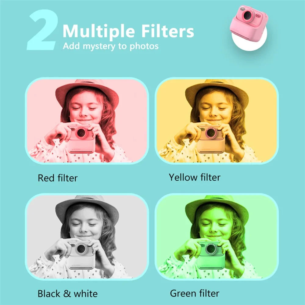 P79 Instant Print Camera for Children HD 1080P Dual Lens 2.4 Inch IPS Screen Kids Camera with 32GB TF Card - Purple - 5