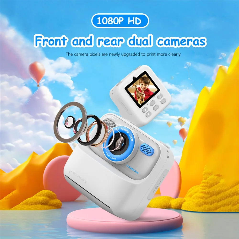P79 Instant Print Camera for Children HD 1080P Dual Lens 2.4 Inch IPS Screen Kids Camera with 32GB TF Card - Purple - 7