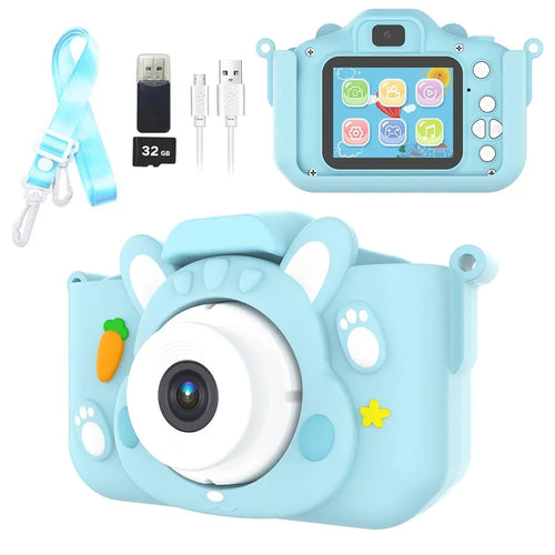 x11s Cartoon Rabbit Shaped Kids Camera Toy Children Photo Video Recorder with 32G Memory Card - Blue - 1