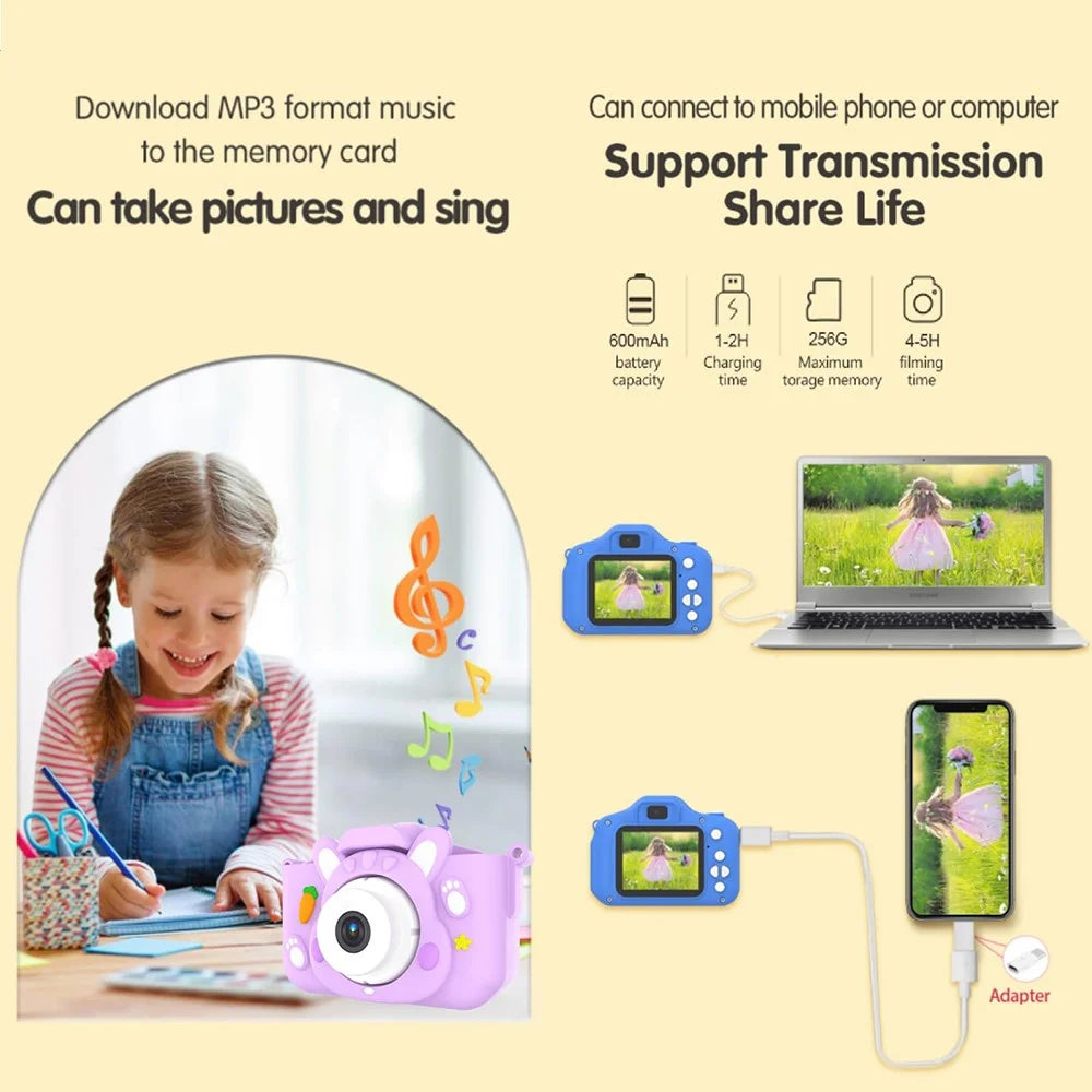 x11s Cartoon Rabbit Shaped Kids Camera Toy Children Photo Video Recorder with 32G Memory Card - Blue - 6