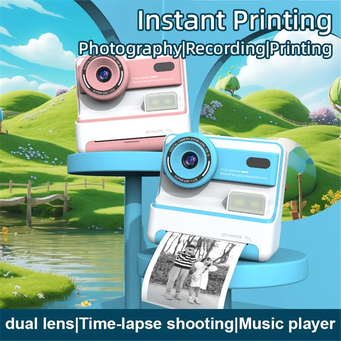 D101 2.4-inch HD Screen Dual Lens Kids Instant Camera Photo Thermal Printer with 32G Memory Card - Blue - 3