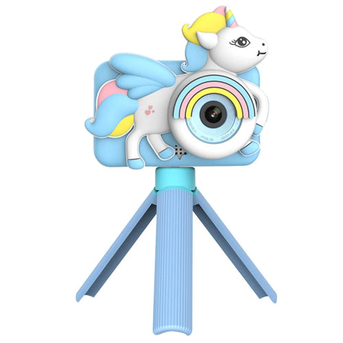 D32 Cartoon Design 2-inch Screen Children HD Dual Lens Camera with Tripod - Blue - 1
