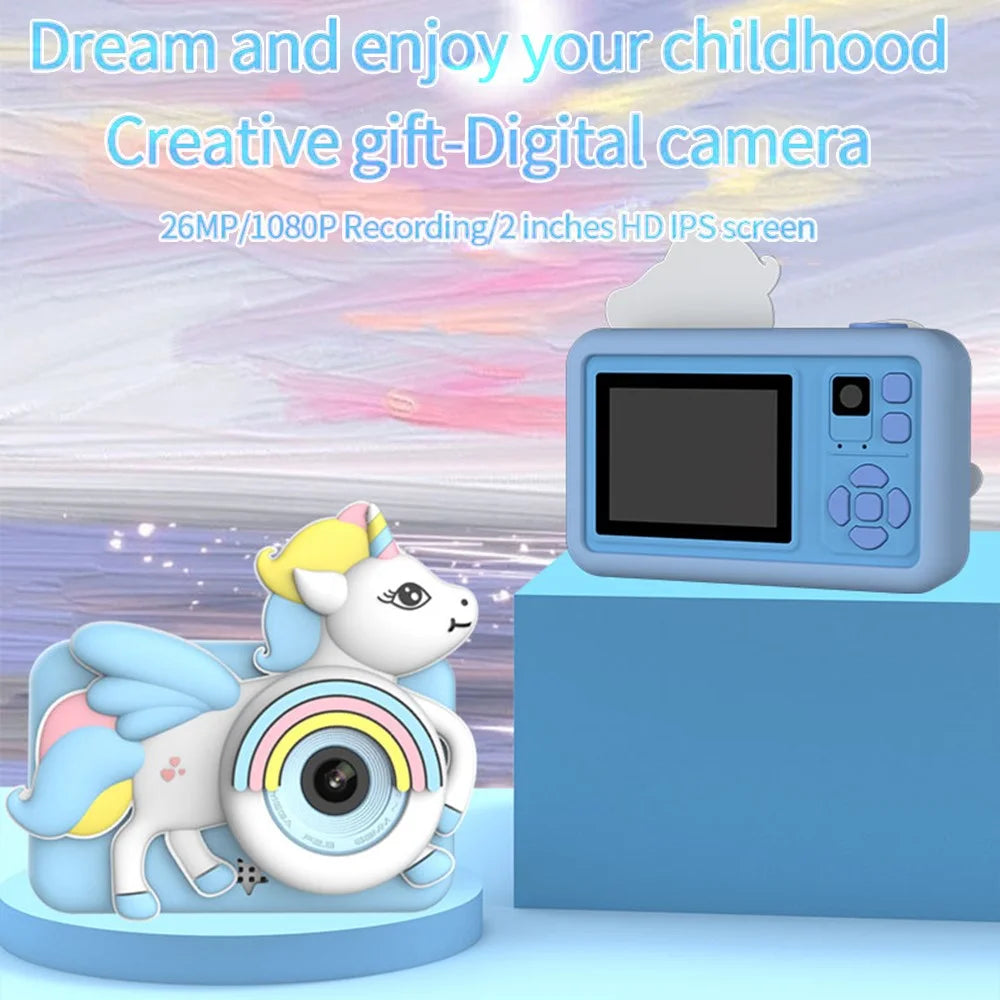 D32 Cartoon Design 2-inch Screen Children HD Dual Lens Camera with Tripod - Blue - 2