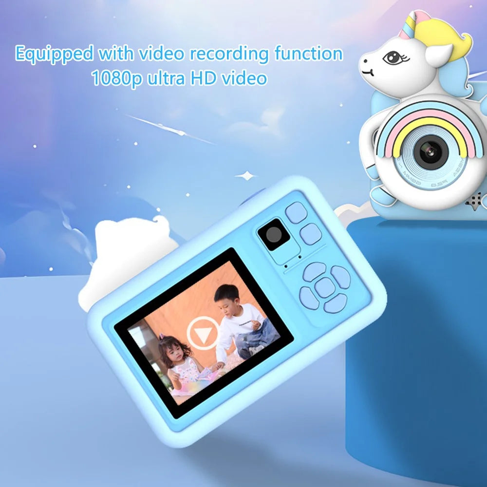 D32 Cartoon Design 2-inch Screen Children HD Dual Lens Camera with Tripod - Blue - 4