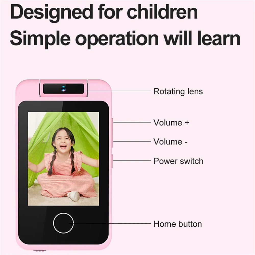 AC100 Solid Color 2.8-inch Touch Screen Kids Camera Game Music Alarm Clock HD Video Recorder - Pink - 4