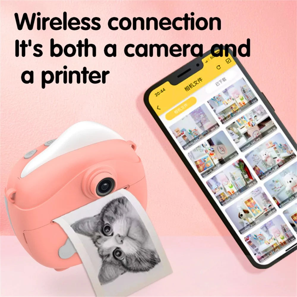 D10 2.0-inch IPS Screen Kids Camera Instant Print 1080P Digital Camera Toy with Printing Paper - Pink - 6