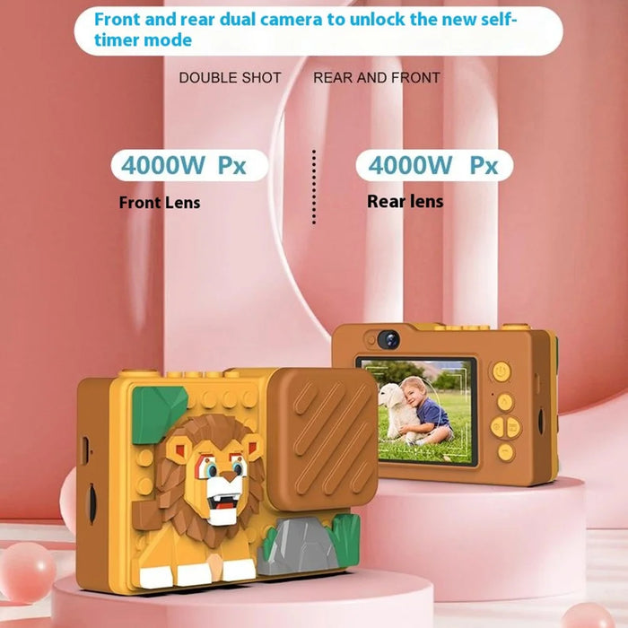 H7 Lion Design 2.4-inch IPS Screen Dual Lens Camera Kids Digital Camera Building Block Toy - 4