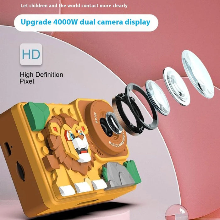 H7 Lion Design 2.4-inch IPS Screen Dual Lens Camera Kids Digital Camera Building Block Toy - 5