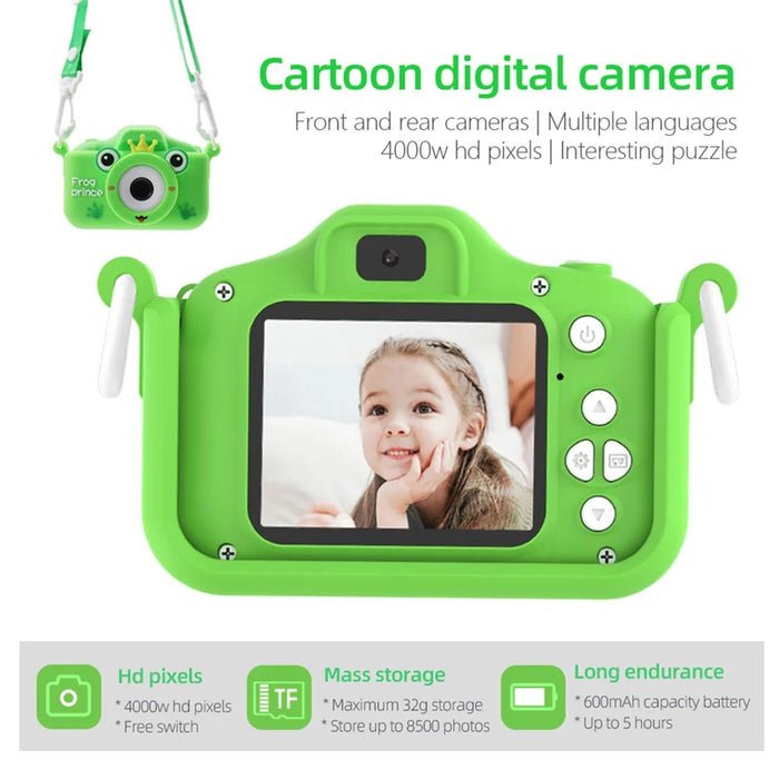 X9S 2-inch LCD Screen 4K Dual Lens Children Camera Cute Frog Kids Anti-Drop Digital Camera with Shouder Strap - 4