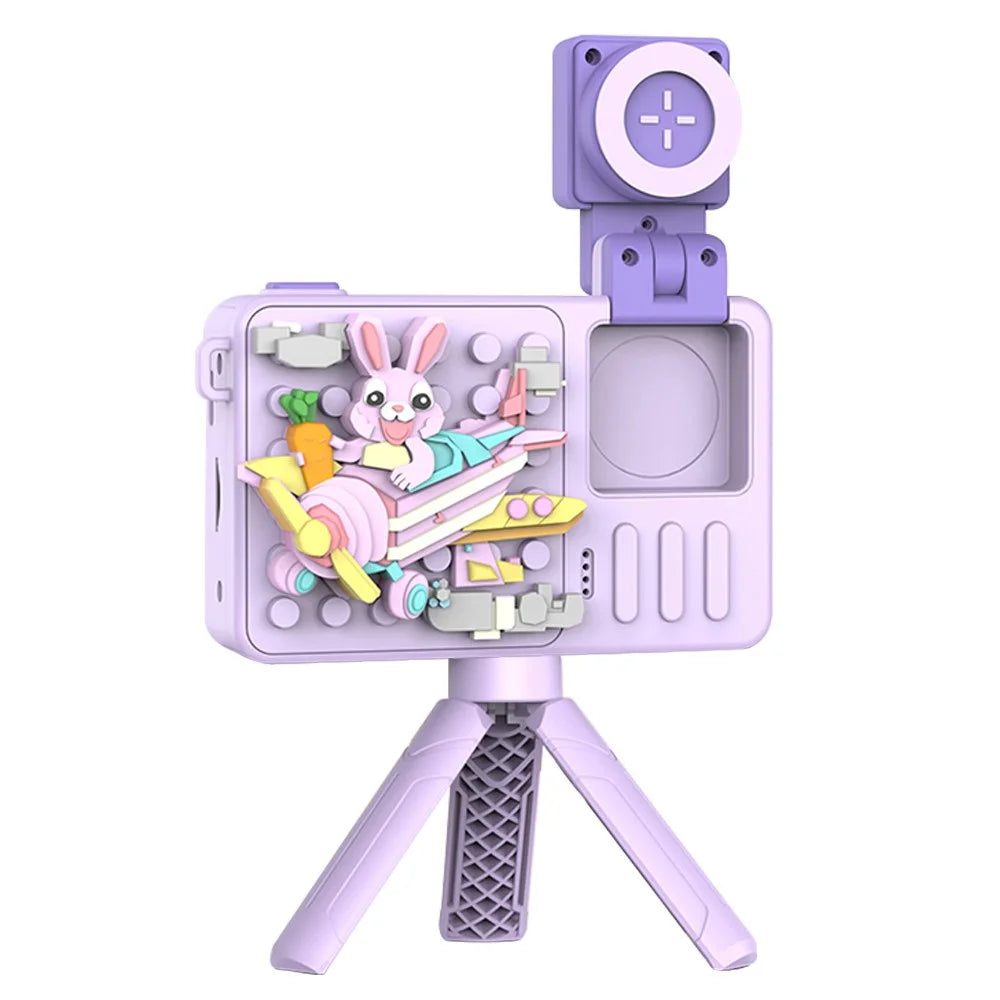 M1 Rabbit Building Block Toy Flip Lens Digital Camera 2.4-inch Screen Kids Camera with Tripod - Purple - 1