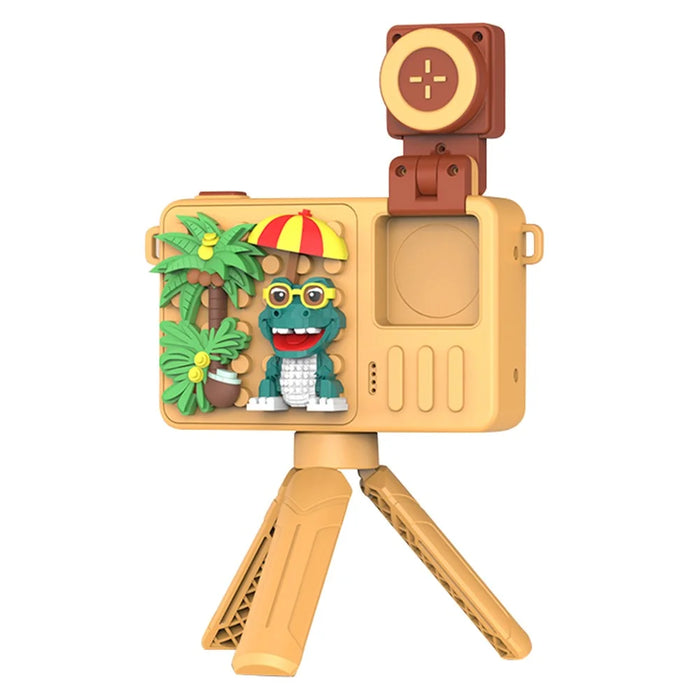 M1 Crocodile Building Block Toy Flip Lens Digital Camera 2.4-inch Screen Kids Camera with Tripod - Yellow - 1