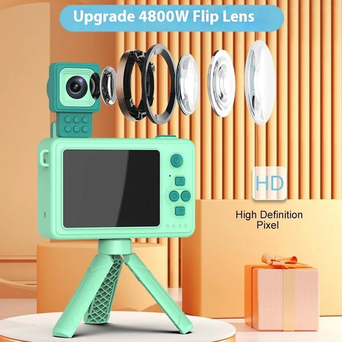 M1 Crocodile Building Block Toy Flip Lens Digital Camera 2.4-inch Screen Kids Camera with Tripod - Yellow - 7