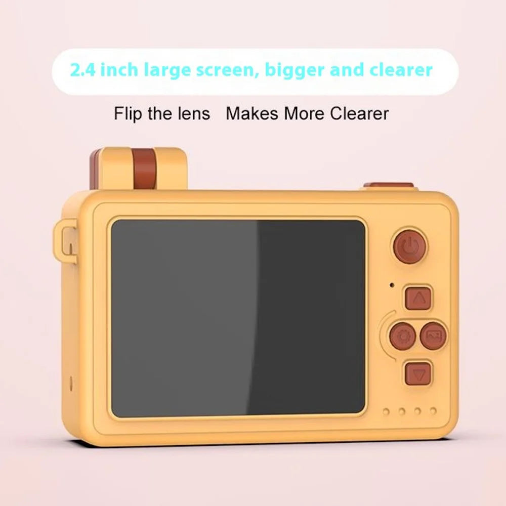 M1 Crocodile Building Block Toy Flip Lens Camera 2.4-inch Screen Kids Camera with Tripod + 32G TF Card + Card Reader - Yellow - 5
