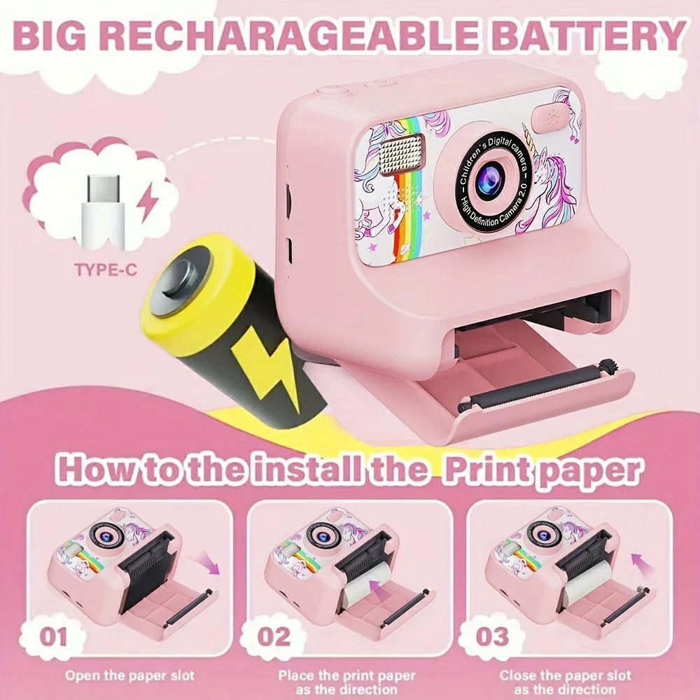 Z12 2.4-inch Mini Children HD Dual Lens Instant Camera Photo Printer with 32G TF Card - Pink - 7