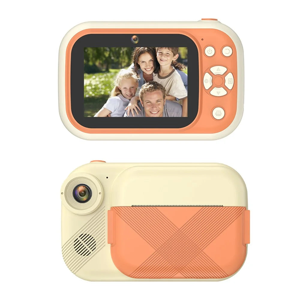 P1S HD Kids Camera 3.5-inch Inkless Print Camera 1080P Portable Cute Mini Camera Support MP3 - Beige - 1
