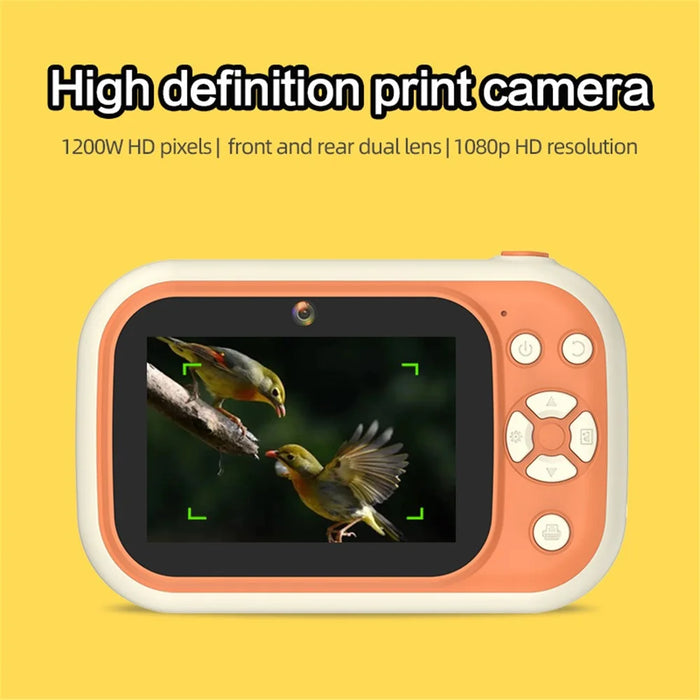 P1S HD Kids Camera 3.5-inch Inkless Print Camera 1080P Portable Cute Mini Camera Support MP3 - Beige - 4