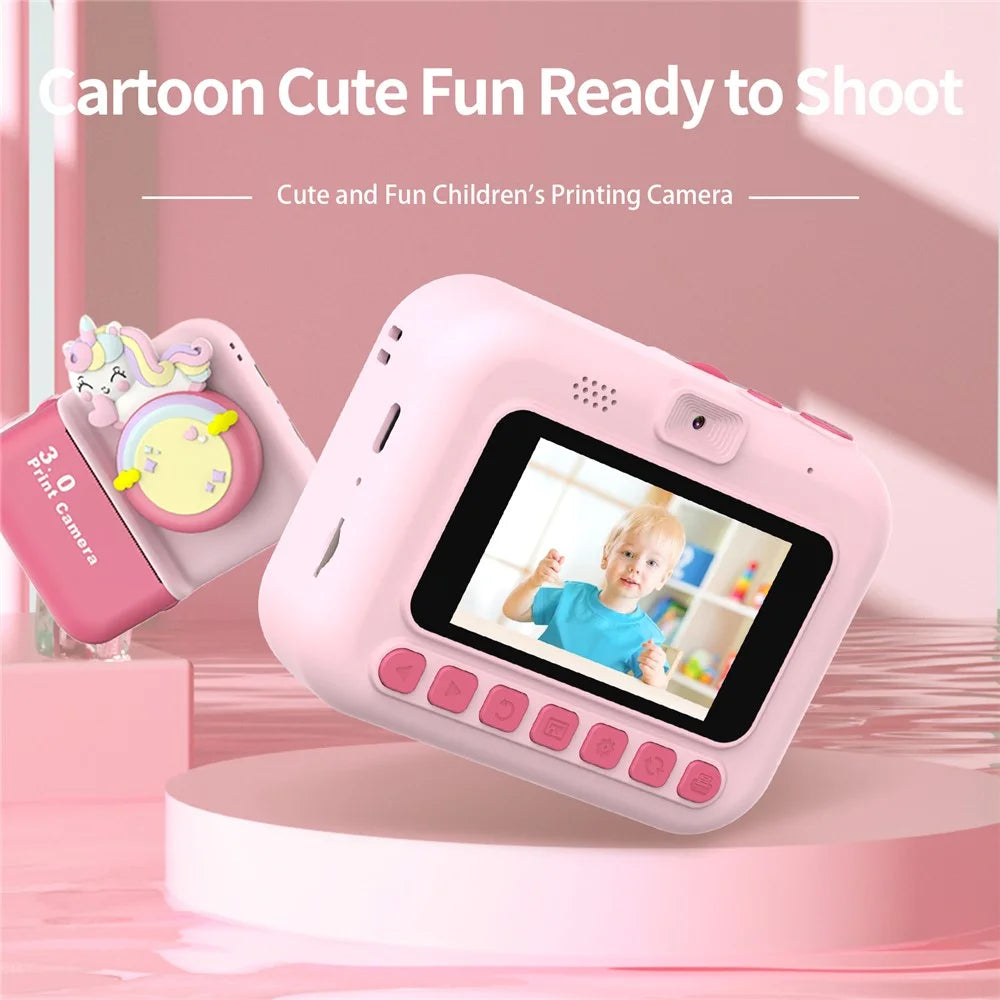 D3 Kids Instant Print Camera 3.0 Inch Screen 1080P Video Photo Digital Camera Birthday Gift - Pink - 2