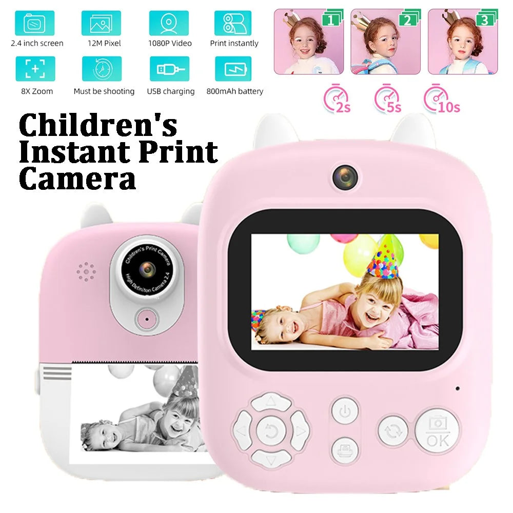 P2 2.4-inch IPS Screen Children Camera Thermal Printer Camera WiFi Printing Camera Support TF Card Storage - Pink - 3