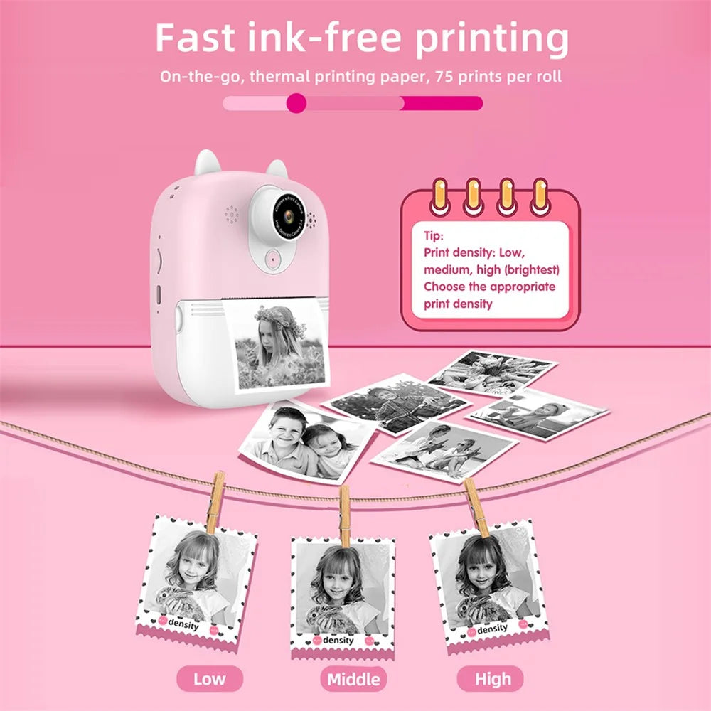 P2 2.4-inch IPS Screen Children Camera Thermal Printer Camera WiFi Printing Camera Support TF Card Storage - Pink - 5
