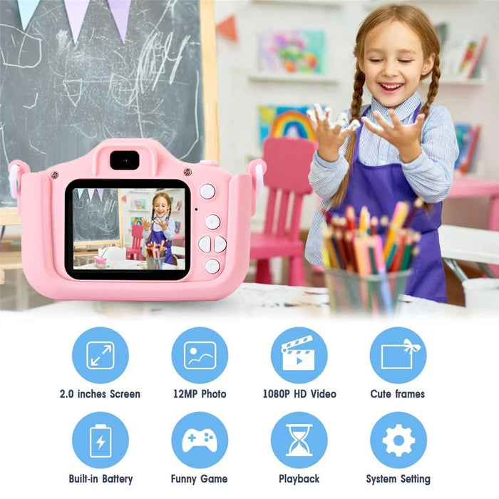 M8 2.0 Inch HD Dual Camera with 32GB Card / Card Reader Digital Camera Cartoon Design - Pink - 3
