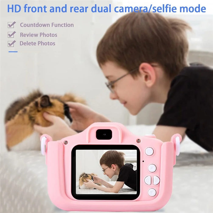 M8 2.0 Inch HD Dual Camera with 32GB Card / Card Reader Digital Camera Cartoon Design - Pink - 6