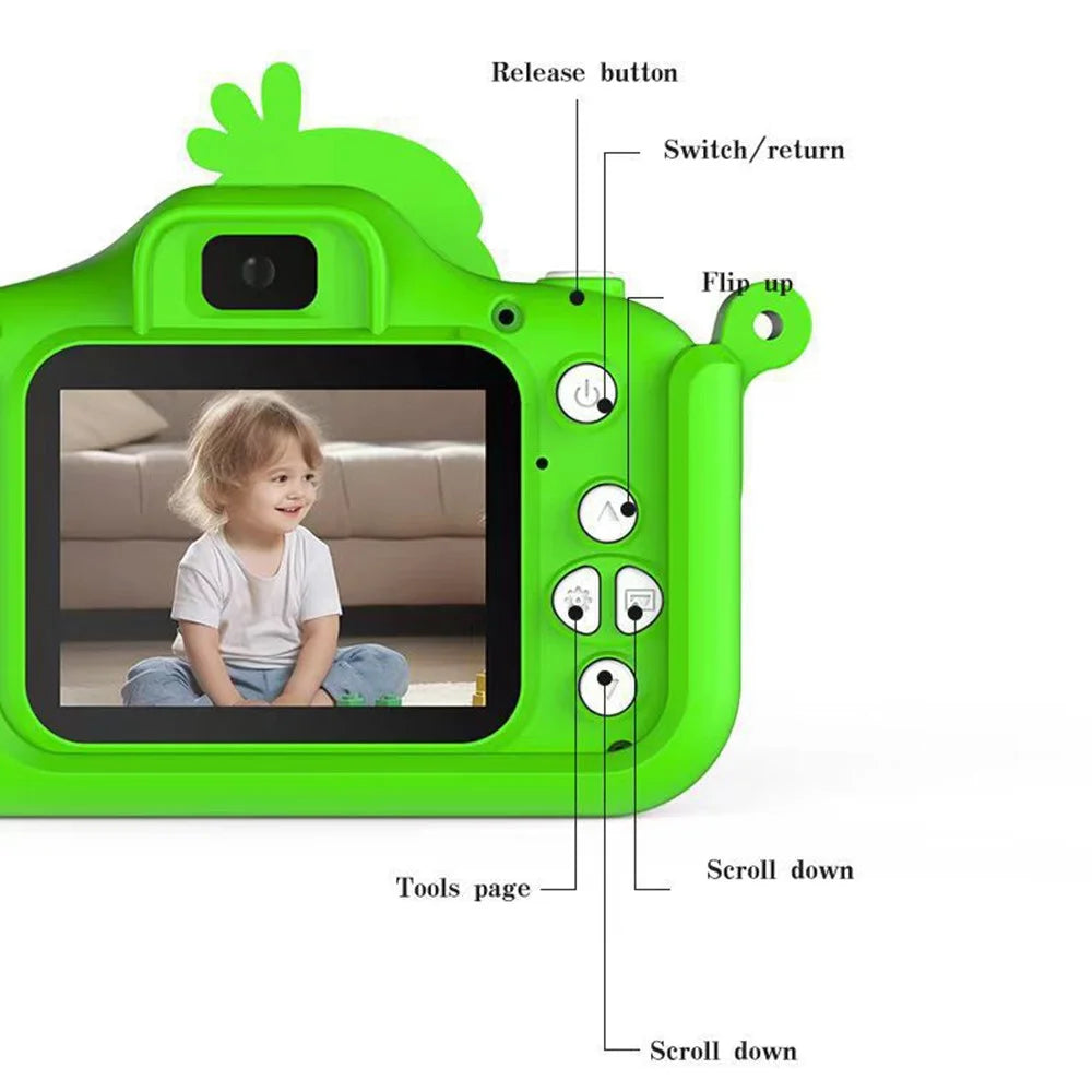 2.0 Inch Dual Lens Kids Digital Camera Cartoon Parrot Design 1080P HD Video Recorder without TF Card - Green - 3